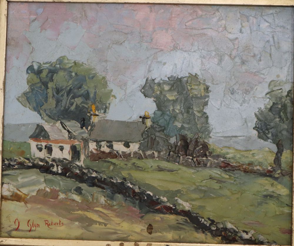 J. Glyn Roberts, oil on board, Farm in a landscape, signed, 23 x 28cm